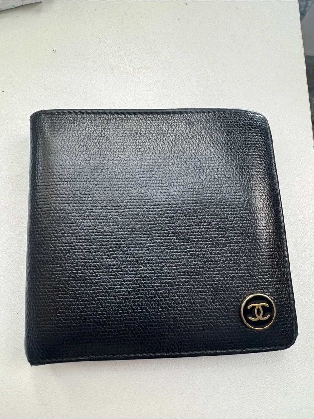 CHANEL Black Leather Men's Card Wallet with Gold CC Emblem
